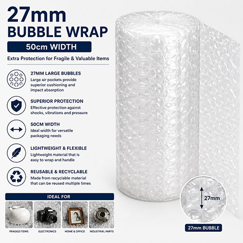 50cm-wide roll of 27mm bubble wrap